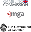 Logos of the UK Gambling Commission, Malta Gaming Authority and Government of Gibraltar.