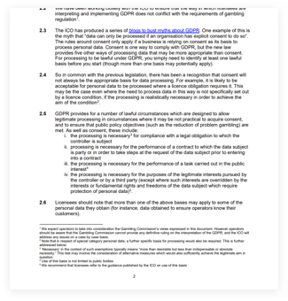 Page from the UKGC's Gambling Regulation and the General Data Protection Regulation.