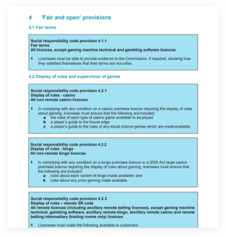 UKGC regulation 4.1.1 that states that casino operators must provide evidence that the casino's terms are not unfair.