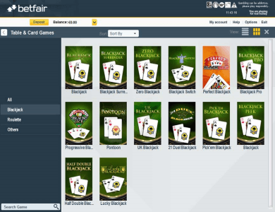 blackjack games collection at betfair casino