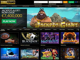 Preview of the Welcome Page of Eurogrand Casino