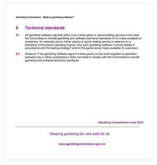 UKGC licencing page showing that casino software is subject to the same licencing standards as gambling websites.